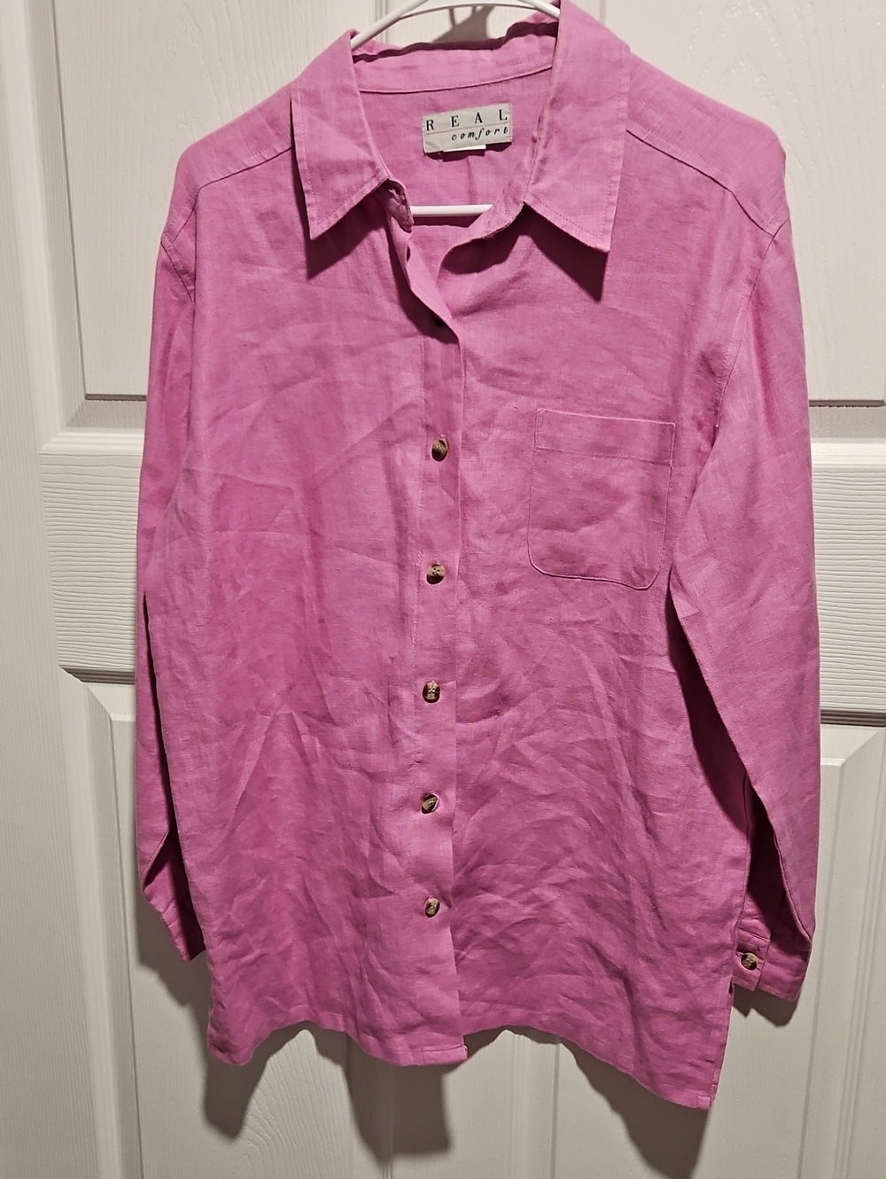 Women's Pink Linen Button-Down Shirt